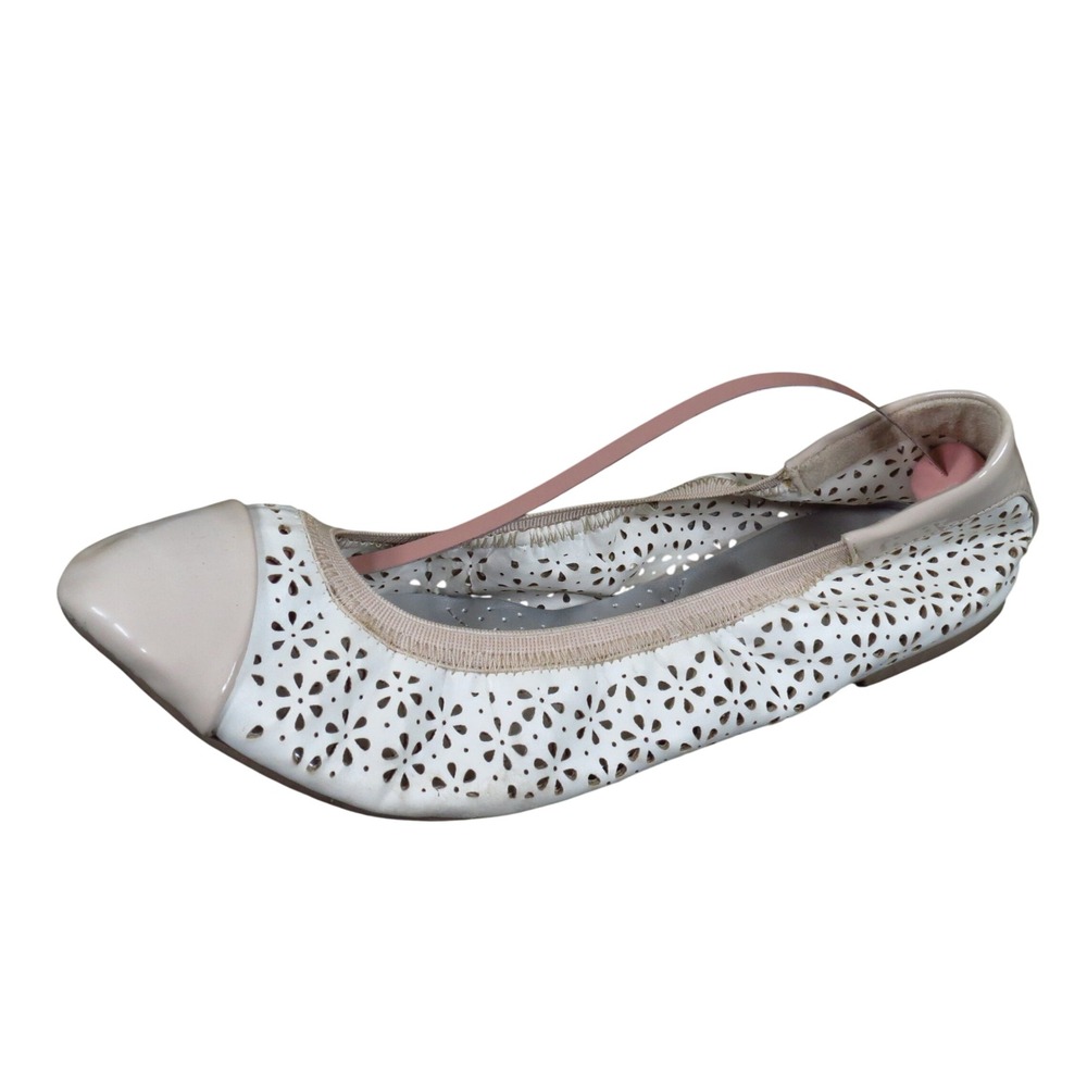 Dexflex Comfort Women Ballet Flat Size 11 Work Wear White Laser Cut Patent Cap